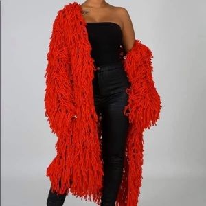 Red Shaggy Cardigan